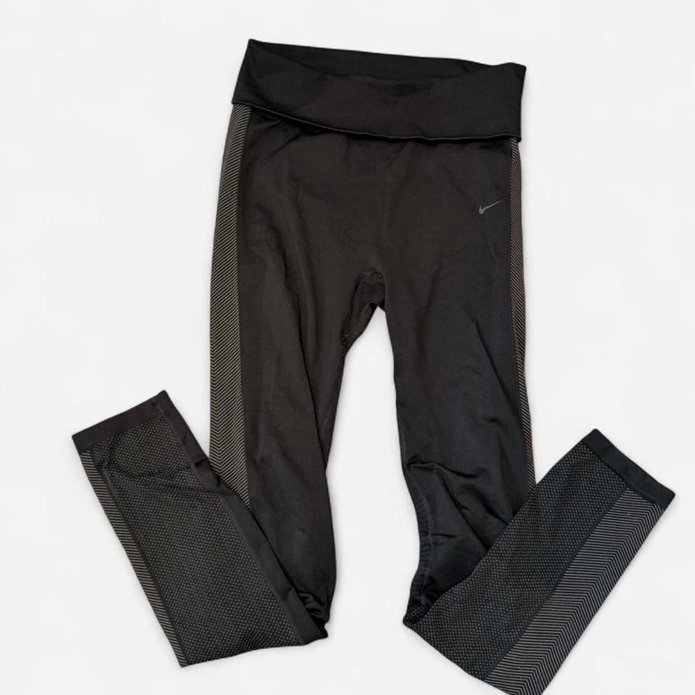 Nike black Dri-Fit leggings with fold over waistband, seamless. Size S